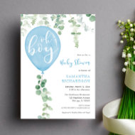 Invitation Oh garçon moderne eucalyptus bleu baby shower ball