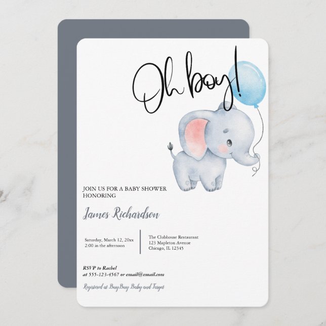 Invitation Oh garçon moderne eucalyptus bleu baby shower ball (Devant / Derrière)