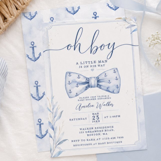 Invitation Oh Garçon Noeud Papillon Marin Baby Shower (Créateur téléchargé)