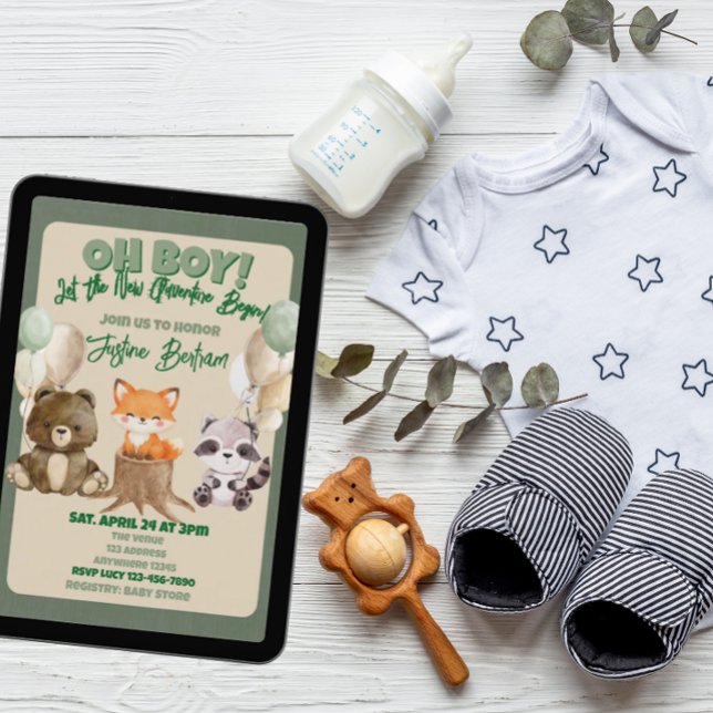 Invitation Oh Garçon Nouvelle Aventure Fête de Bébé Animal de (Créateur téléchargé)