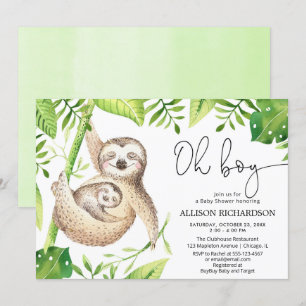 Invitation Oh garçon paresseux tropical vert feuille baby sho