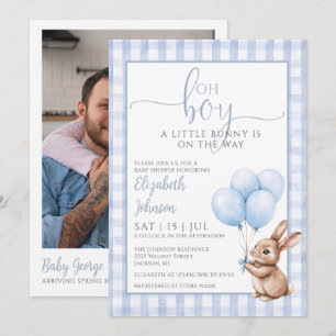 Invitation Oh Garçon Petit Lapin Baby Shower Photo QR Code