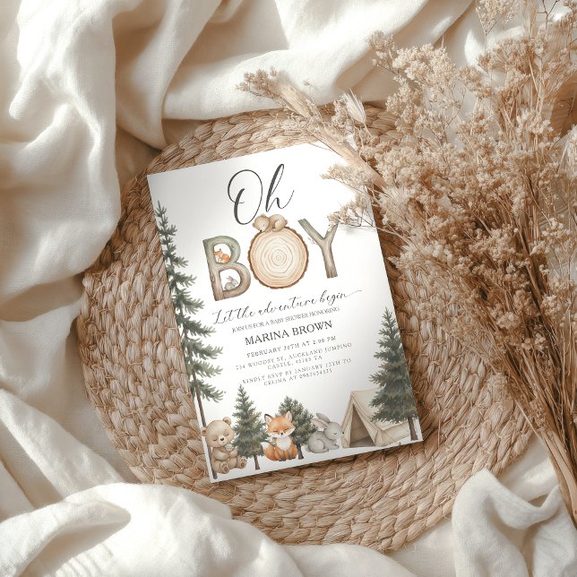 Invitation Oh garçon, que l'aventure commence Baby Shower (oh boy let the adventure begin baby shower invitation woodland adventure invite)
