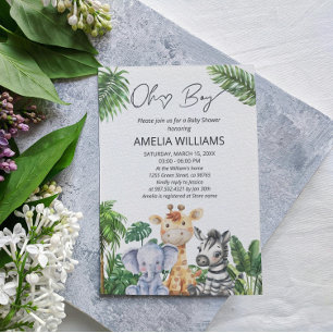 Invitation Oh Garçon Safari Jungle Animaux Baby Shower