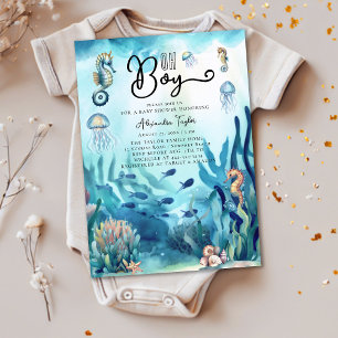 Invitation Oh Garçon Sous La Mer Seahorse Cute Baby shower Oc