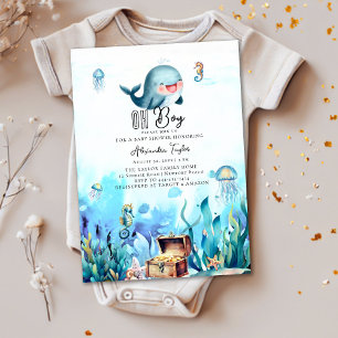 Invitation Oh Garçon Sous Mer Belle Baleine Baby shower Océan