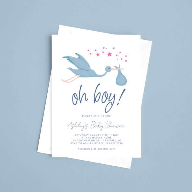Invitation Oh Garçon Stork Bébé Fête Prénatale (Créateur téléchargé)