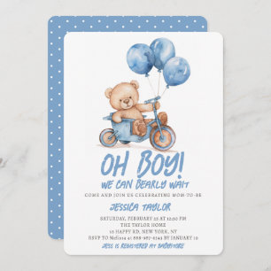 Invitation Oh Garçon Teddy ours Garçon Bleu Bébé Baby shower 