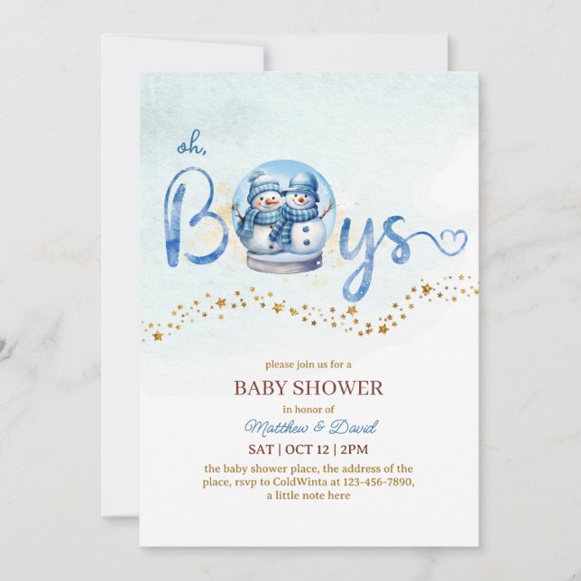 Invitation Oh garçon thème hiver Baby shower jumeau (Devant)