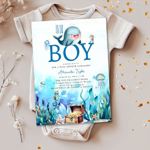 Invitation Oh Garçon Under Sea Sweet Whale Baby shower Océan