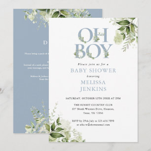 Invitation Oh Garçon Verdure Bleu Poussiéreux Tout En Un Baby