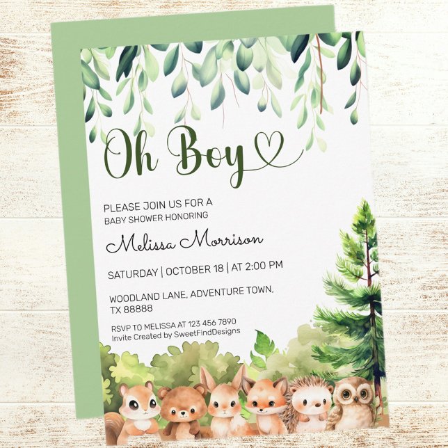 Invitation Oh garçon Woodland bébé garçon douche (Oh Boy Woodland Baby Boy Shower Invitation)