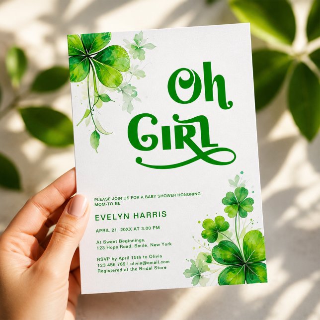 Invitation Oh Girl Aquarelle Vert Écriture Baby Shower (Créateur téléchargé)