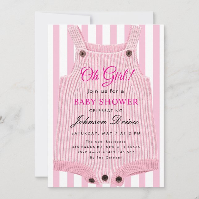 Invitation Oh Girl Baby Shower – Children’s Clothing Theme (Devant)