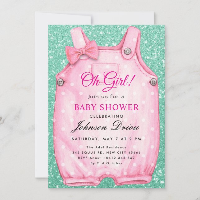 Invitation Oh Girl Baby Shower – Children’s Clothing Theme (Devant)
