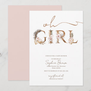 Invitation Oh Girl Boho Fleurs tropicales Baby shower fille