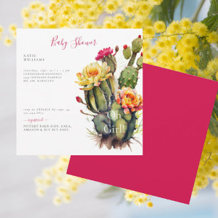 Invitation Oh Girl Cactus Baby shower Carré