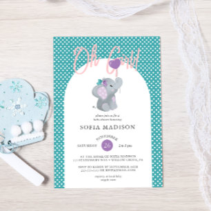 Invitation Oh Girl Cute Elephant Baby shower
