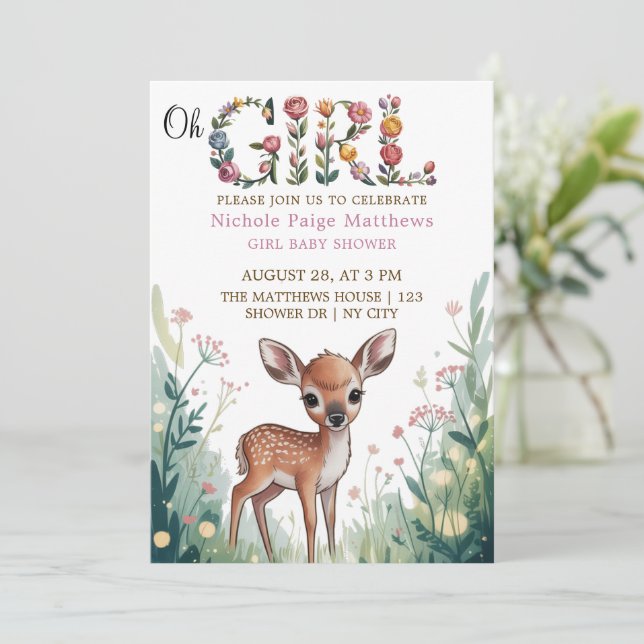 Invitation Oh Girl : Petit Baby shower de cerfs (Debout devant)