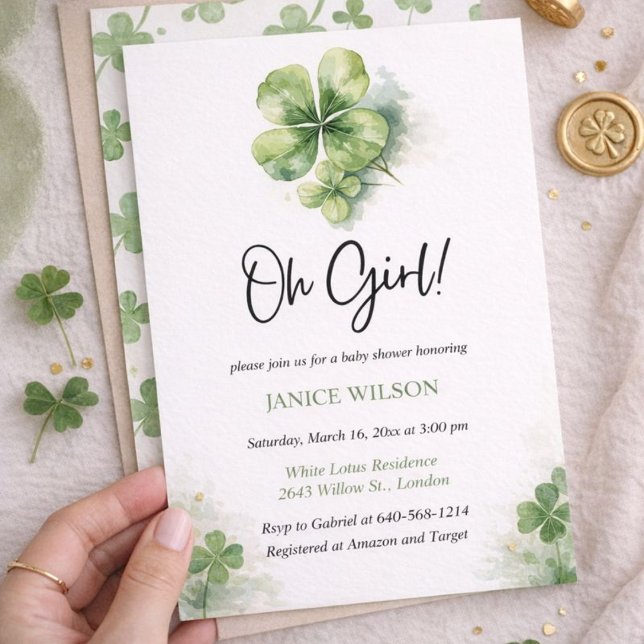Invitation Oh Girl St. Patrick's Day Baby Shower Green  (Créateur téléchargé)