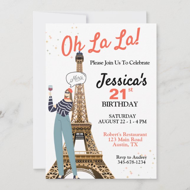 Invitation Oh La Any Age Paris Thème Anniversaire (Devant)
