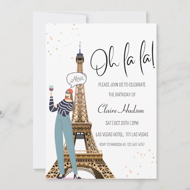 Invitation Oh La Chic Paris Fête d'anniversaire à thème (Devant)