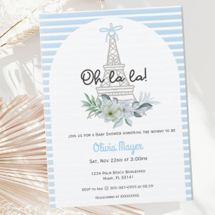 Invitation Oh La La French Paris Boy Blue Baby shower tendanc