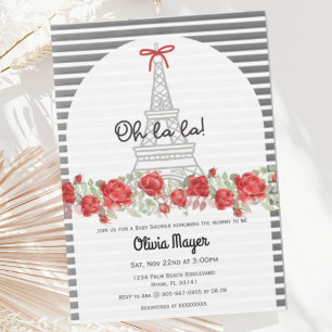 Invitation Oh La La French Paris Elégant Baby shower Rose