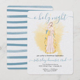 Invitation Oh la Sainte Nuit Vierge et Bébé Jésus Noël