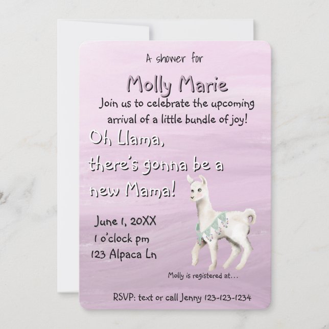 Invitation Oh lama Maman Baby Shower (Devant)