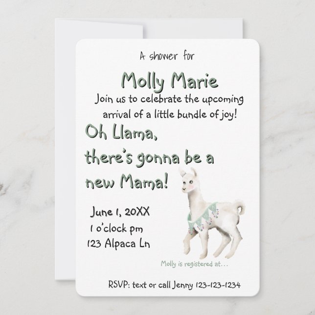 Invitation Oh lama Maman Baby Shower (Devant)