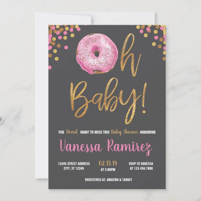 Invitation Oh le baby shower de beignet de bébé arrosent (Devant)