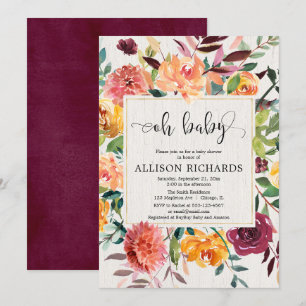 Invitation Oh le bébé Bourgogne rougissent baby shower floral