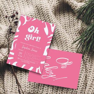 Invitation Oh ma fille ! baby shower rose rose À damiers En v