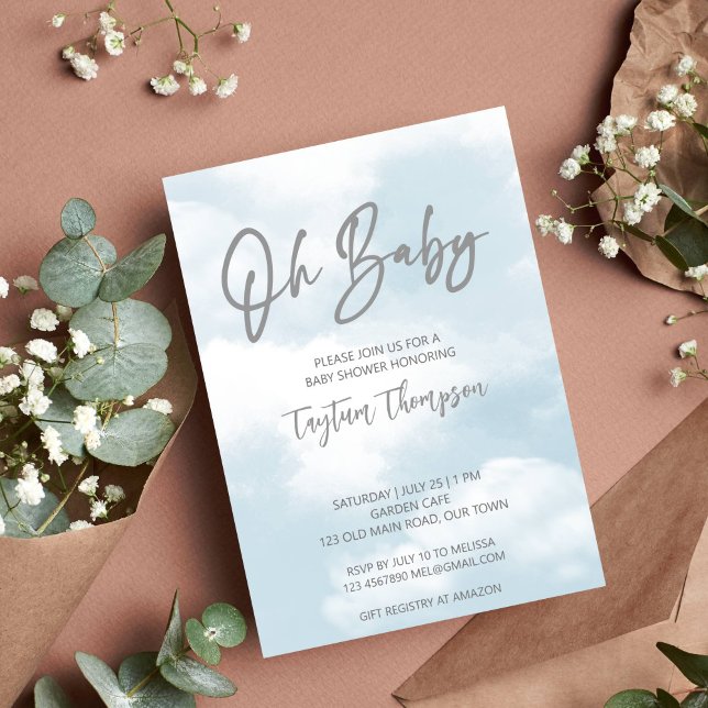 Invitation Oh mon bébé nuage baby shower nuages gris baby sho (Oh baby cloud baby shower pastel grey clouds gender neutral invitation template instant download)