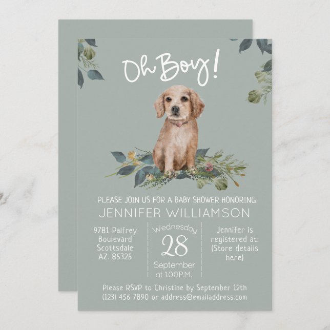 Invitation Oh mon Dieu ! Baby shower de chien (Devant / Derrière)