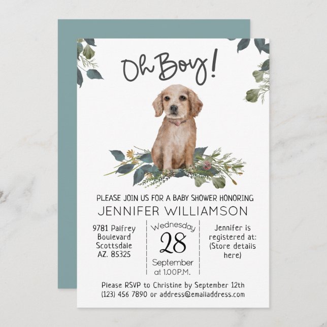 Invitation Oh mon Dieu ! Baby shower de chiens Golden Retriev (Devant / Derrière)