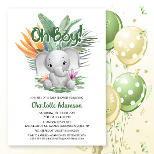 Invitation Oh mon Dieu ! Baby shower d'éléphant de bébé gris