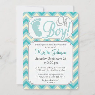 Invitation Oh mon Dieu ! Bleu, Turquoise Baby shower Chevron
