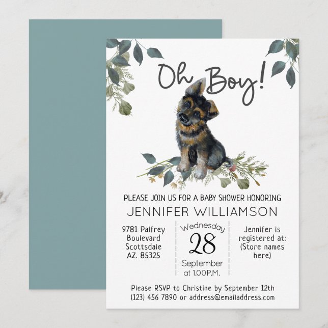 Invitation Oh mon Dieu ! Chien Baby shower Berger Allemand Ch (Devant / Derrière)