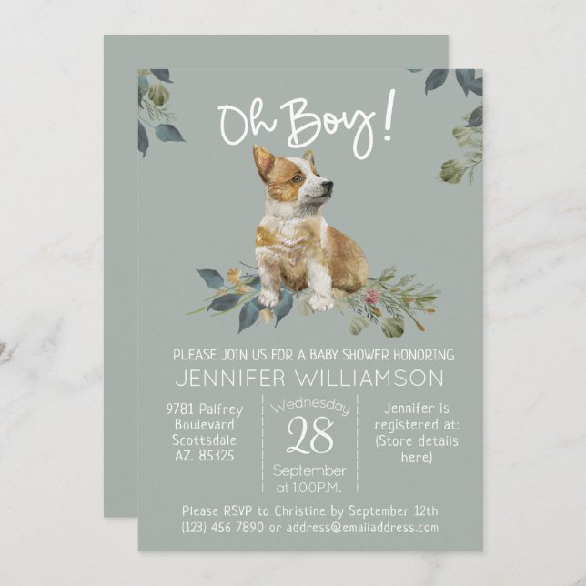 Invitation Oh mon Dieu ! Chien Baby shower Corgi Chien (Devant / Derrière)