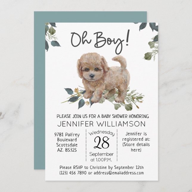 Invitation Oh mon Dieu ! Chien Baby shower Labradoodle (Devant / Derrière)