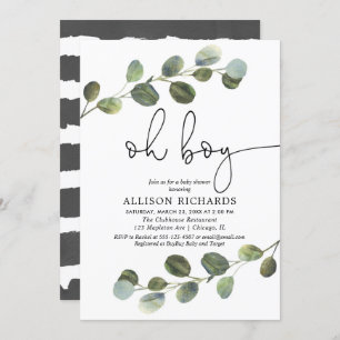 Invitation Oh mon Dieu, le baby shower blanc noir de l'eucaly