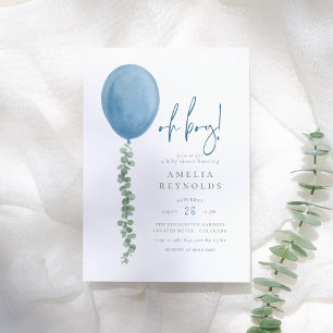 Invitation Oh mon garçon   Aquarelle Eucalyptus Balloon Baby