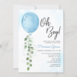 Invitation Oh mon garçon ballon vert baby shower eucalyptus