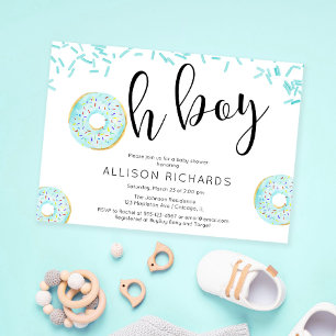 Invitation Oh mon garçon Donut arrose baby shower bleu