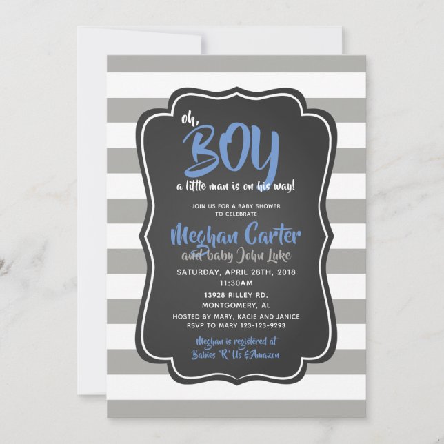 Invitation Oh mon garçon un petit Baby shower Homme Blue Invi (Devant)