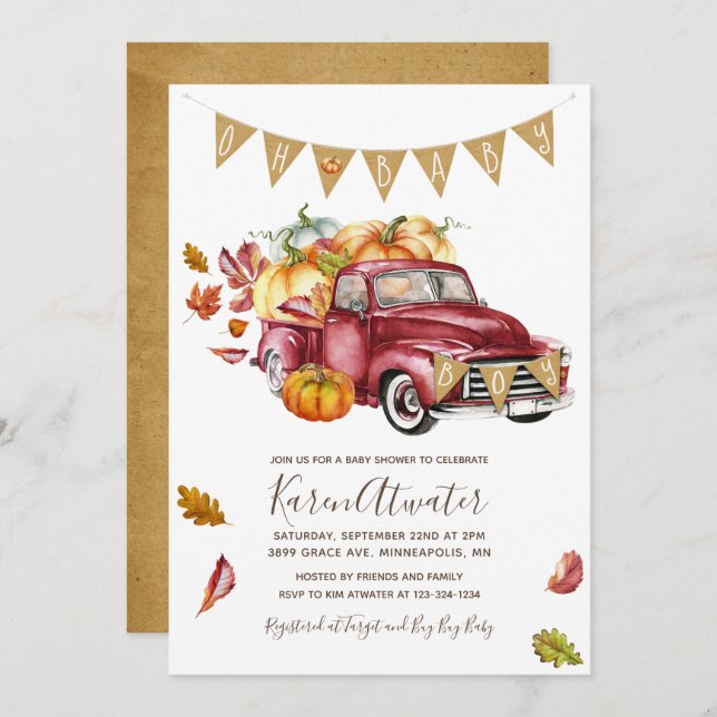 Invitation Oh mon petit Citrouille Baby shower d'automne Invi (Devant / Derrière)