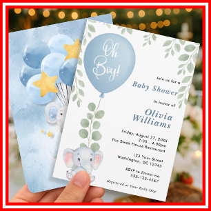 Invitation Oh mon petit éléphant Eucalyptus Baby shower de ba