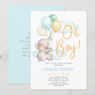 Invitation Oh mon petit garçon Baby shower d'éléphant mignon